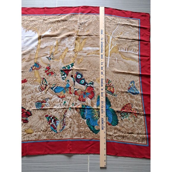 Vintage Italy Silk Butterfly Print Scarf With Red Border 34" X 34" Square - Picture 6 of 9